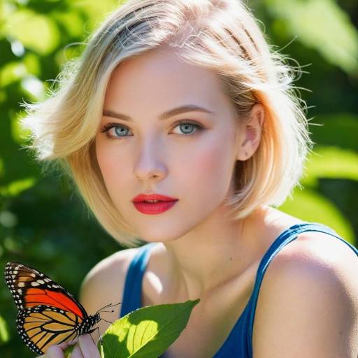 Blonde Woman with Butterfly in Nature