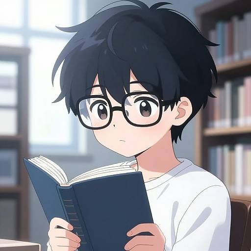 Shy Anime Boy in Quiet Library