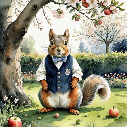 Squirrel in Waistcoat Under Apple Tree