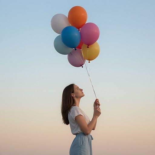 Woman with Balloons Embracing Hope