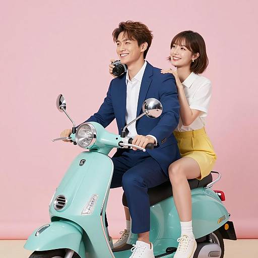 Fun Scooter Ride with Stylish Duo