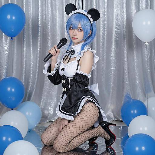 Blue-Haired Maid with Microphone