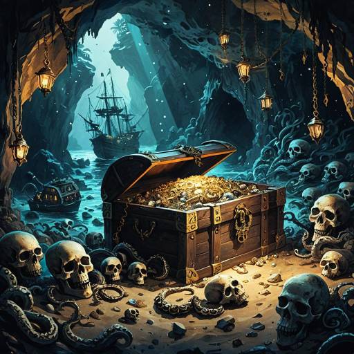 Dramatic Pirate Treasure in Cave Artwork