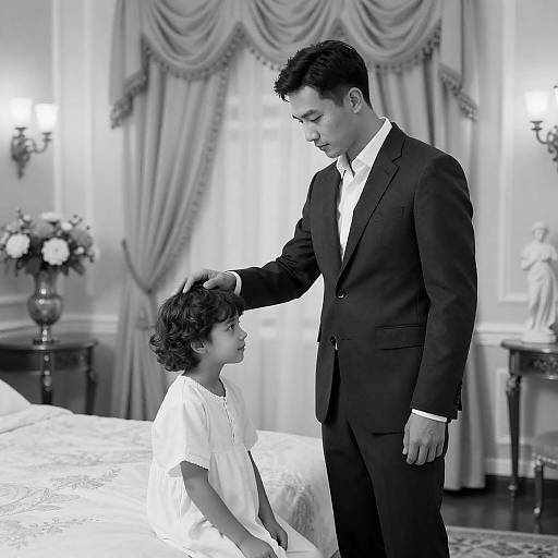 Black-and-White Tender Man and Child