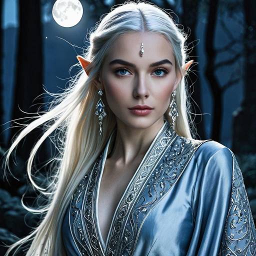 Elegant Fantasy Elf Woman at Night