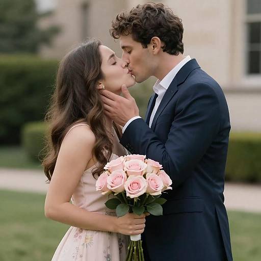 Romantic Outdoor Kiss Between a Couple