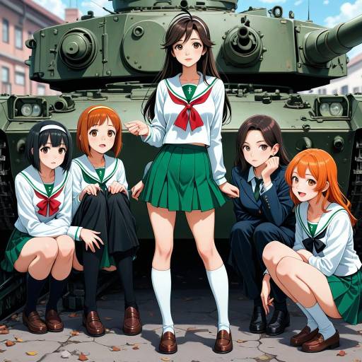 Girls in Oarai School Uniform with Military Vehicles