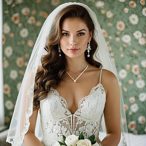 Elegant Bride in White Lace Wedding Dress