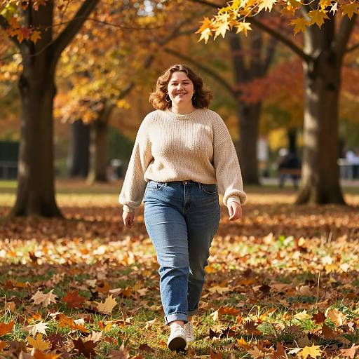 Joyful Girl Walking in Autumn Park