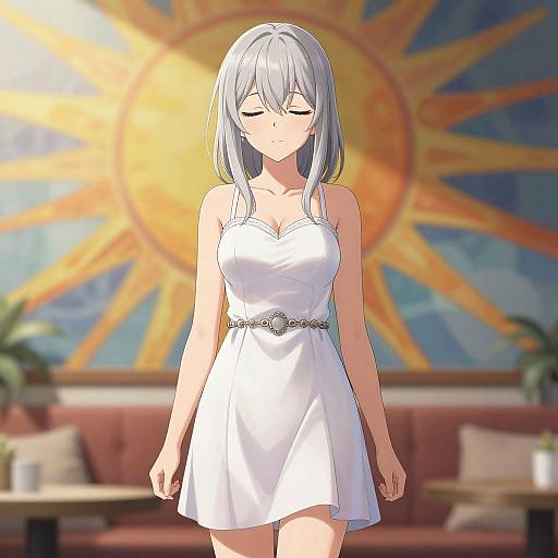 Confident Silver-Haired Anime Woman