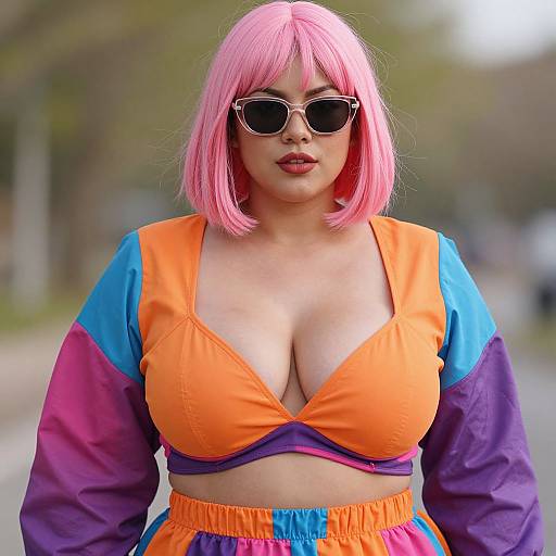 Vibrant Woman with Pink Wig