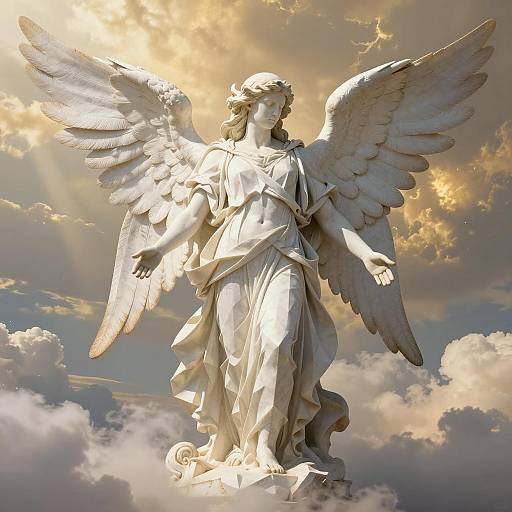 Majestic Marble Angel Statue with Wings