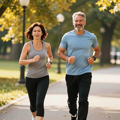 Middle-Aged Couple Jogging in Park
