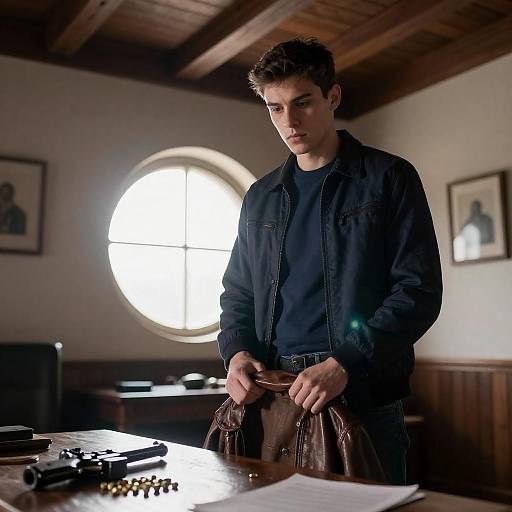Young Man in Dimly Lit Room