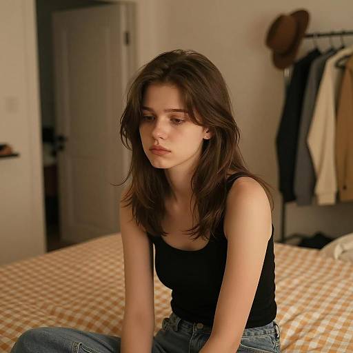 Melancholic Woman in Dimly Lit Room