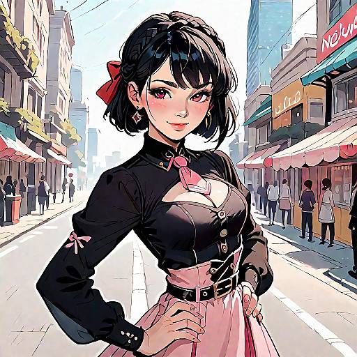 Anime Girl in City with Crown Braid