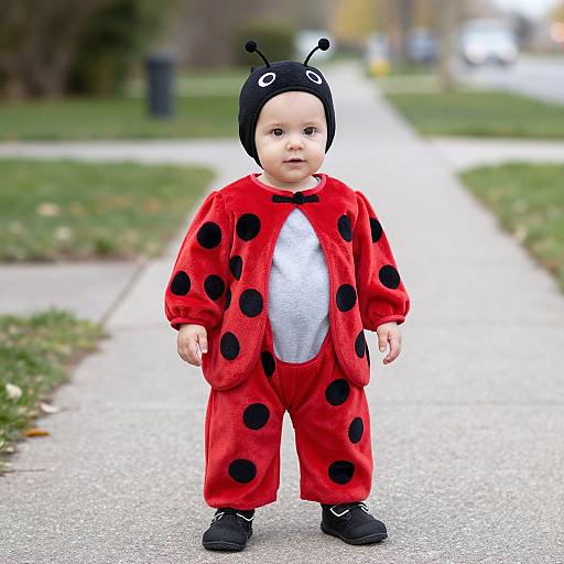 Infant in Ladybug Costume on Sidewalk