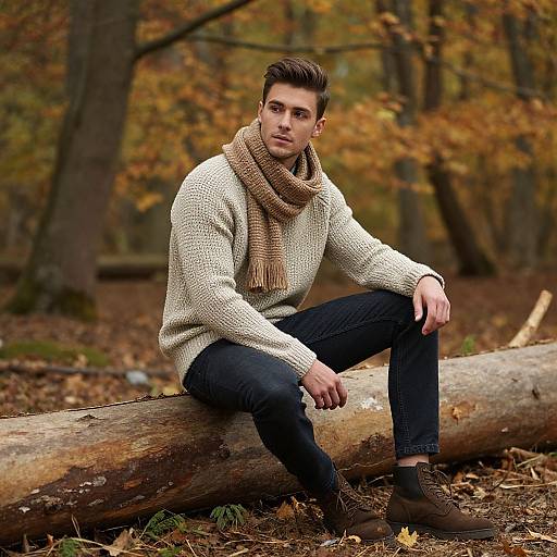 Stylish Young Man in Autumn Forest