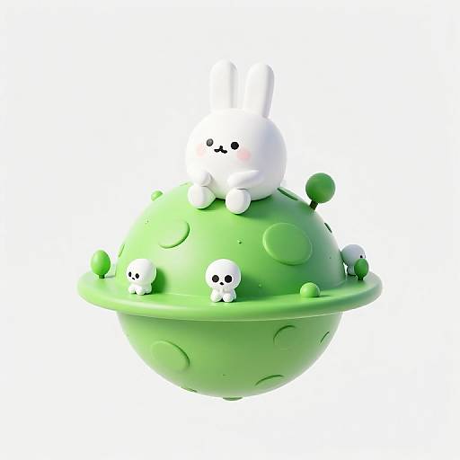 Minimalist Doodle Rabbit Planet