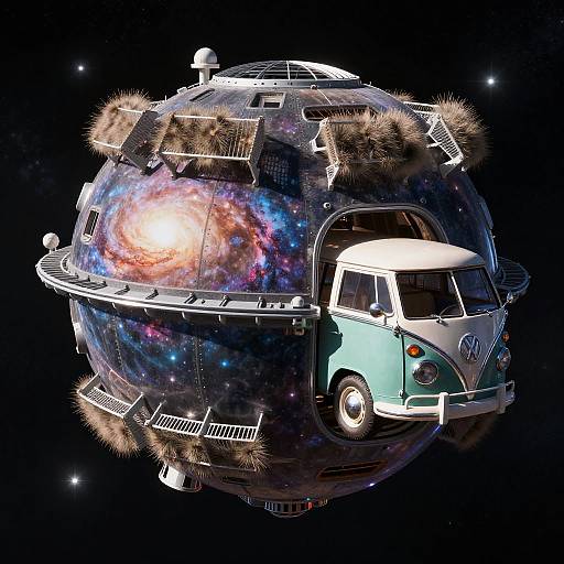 Toroidal Space Habitat with Vintage VW Bus