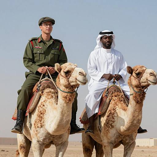 Men on Camels Under a Clear Sky