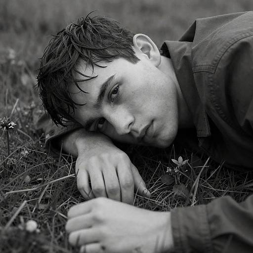 Serious Gaze in Grassy Landscape