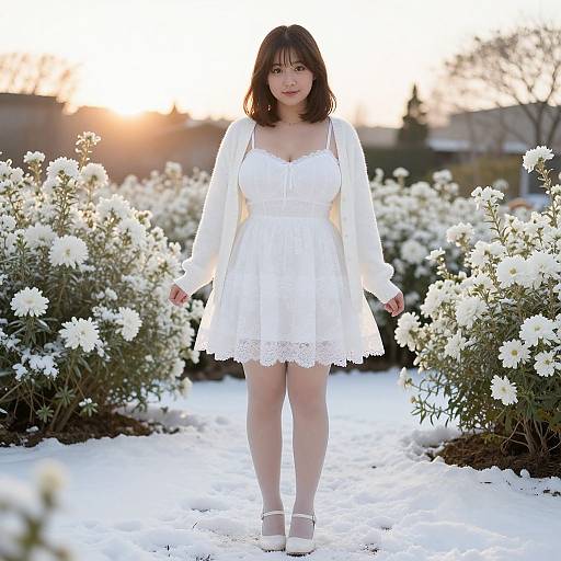 Young Woman in White Birthday Outfit