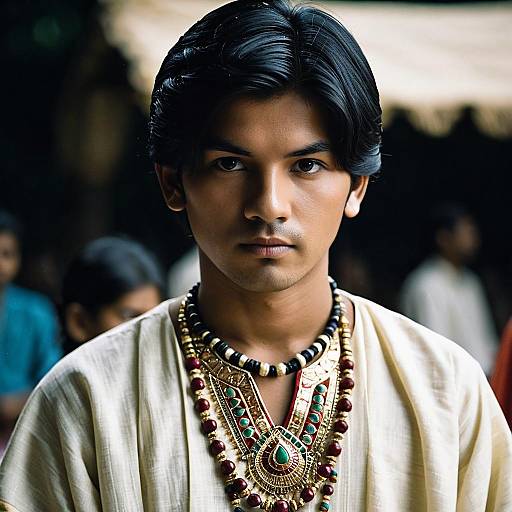 Young man in traditional Indian outfit with jewelry