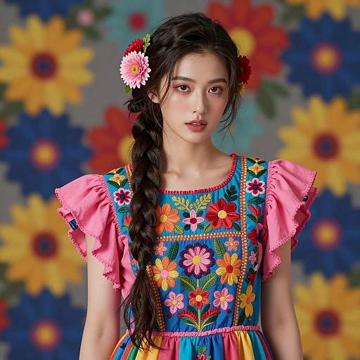 Vibrant Portrait of a Flower Adorned Woman