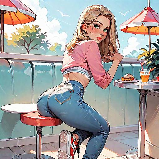 Shy Blonde Girl in Warm Diner Light