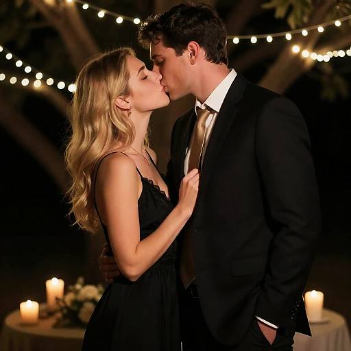 Romantic Couple Kissing in Soft Lighting