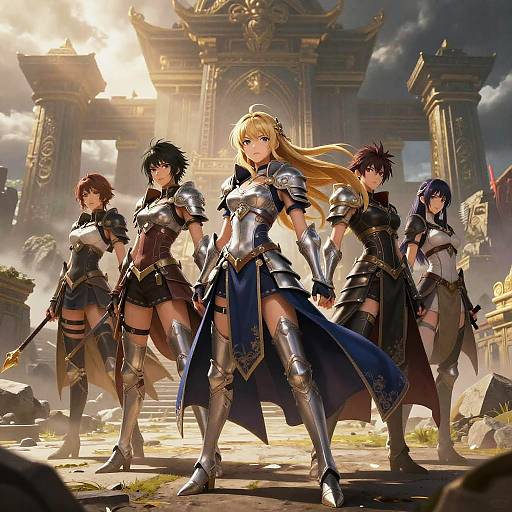 Female Anime Warriors in Ancient Temple Ruins