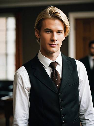 Blonde Man in Formal Vest and Tie