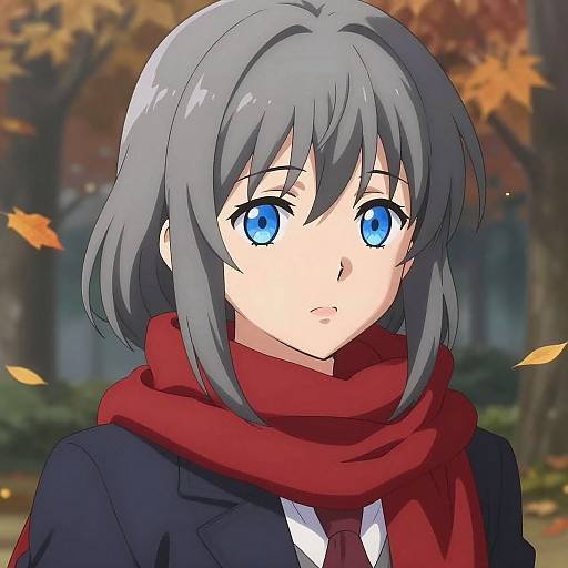 Emotional Anime Girl in Autumn