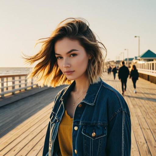 Young Woman with Lowlights Hairstyle on Beach Boardwalk