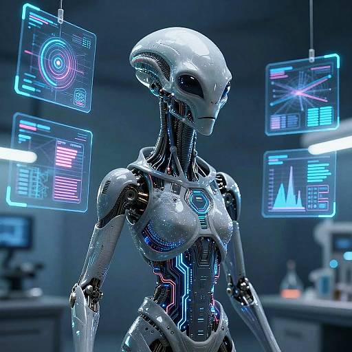 Futuristic Alien in High-Tech Lab