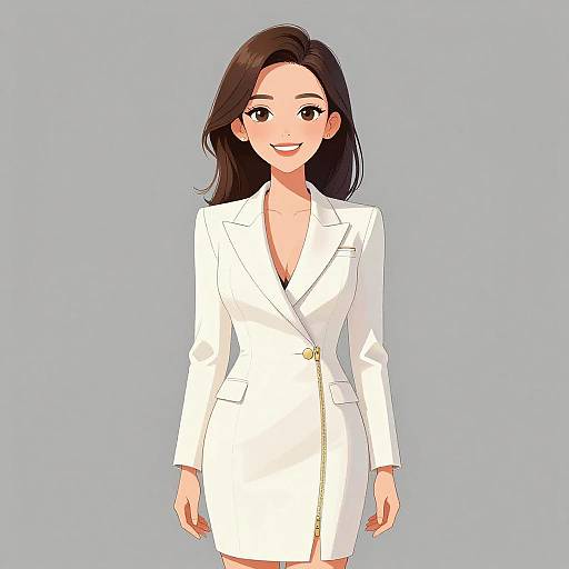 Chic Woman in White Blazer Dress