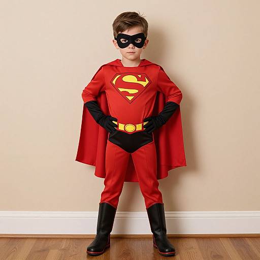 Boy in Red Superman Costume with Mask