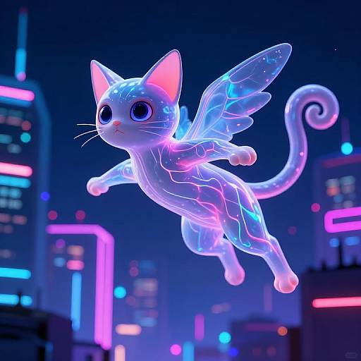 Eerie Cyberpunk Cat with Wings