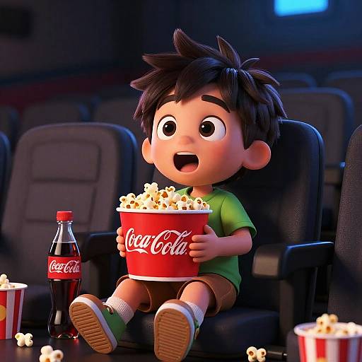 Excited Boy Enjoying Movie Night