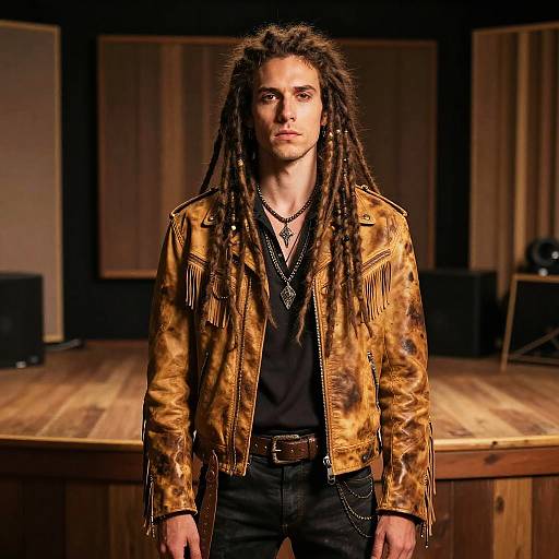 Boho Musician with Leather Fringe Jacket