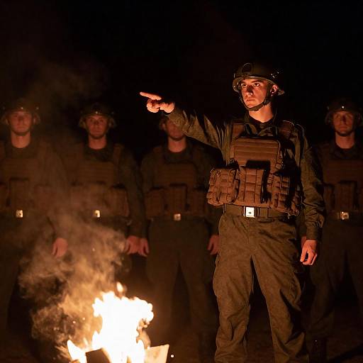 Nighttime Military Scene with Soldiers
