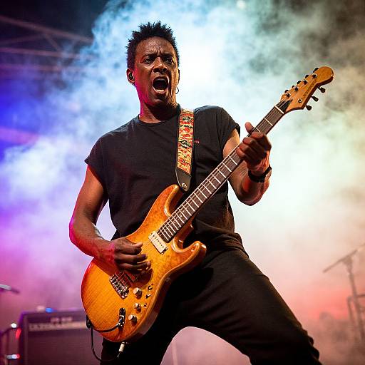 Energetic Black Guitarist On Stage