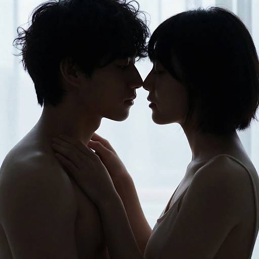 Intimate Silhouette of Two Embraced Lovers