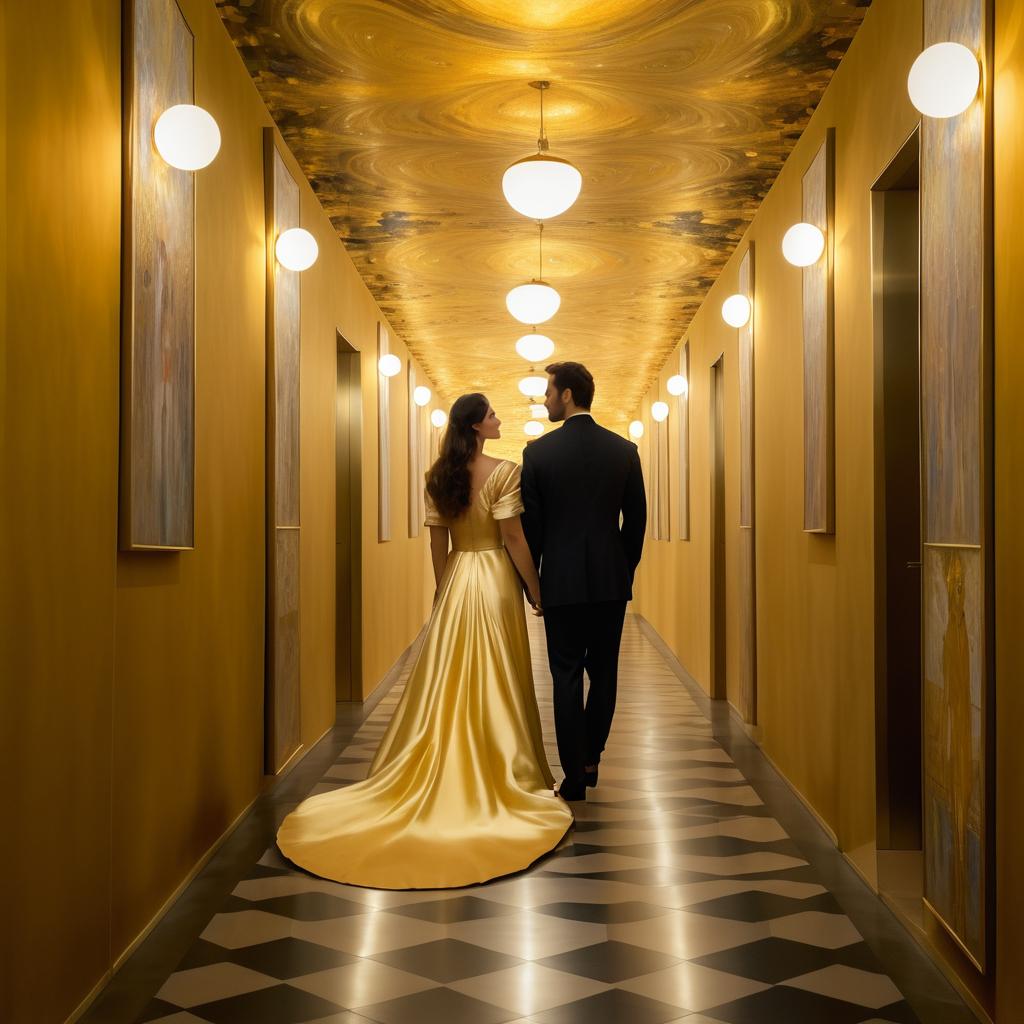 Couple in Klimt-Inspired Soft Corridor