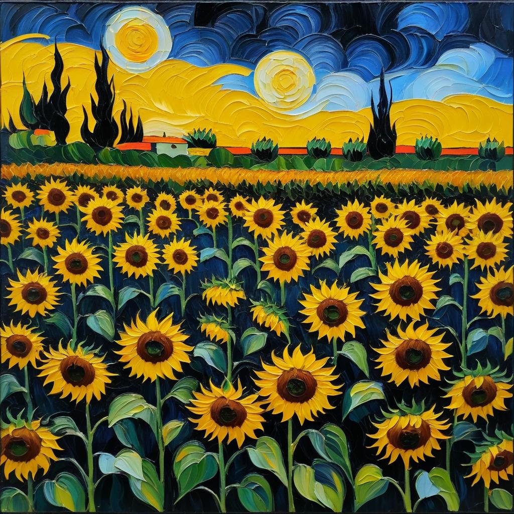 Post-Impressionist Black Sunflowers Art