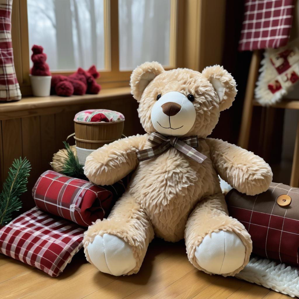 Cozy Fabric Teddy Bear in Comforting Scene