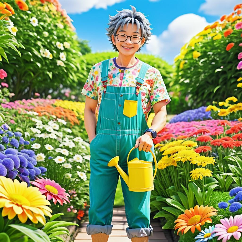 Cheerful Gardener in Colorful Anime Style