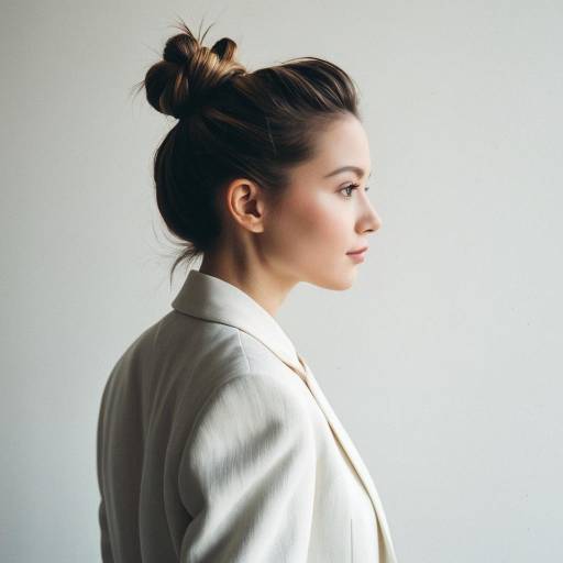 Woman with Twisted Bun Hairstyle in White Blazer Woman with Twisted Bun Hairstyle in White Blazer