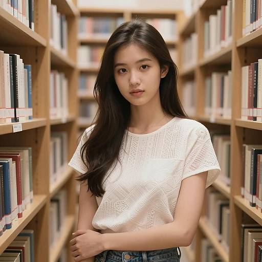 Sophisticated Young Woman in Library